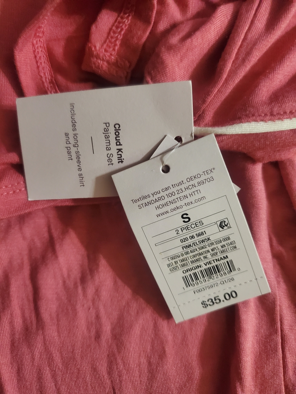 Auden Pink Long-Sleeve Pajama Set with Contrast Piping - Picture 3 of 3